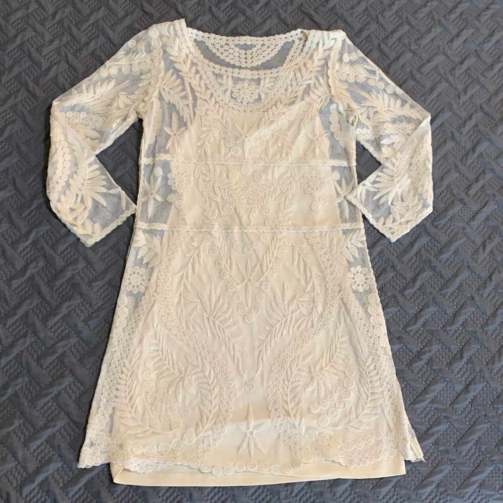 Off white, lace, 3/4 sleeve mini from Express